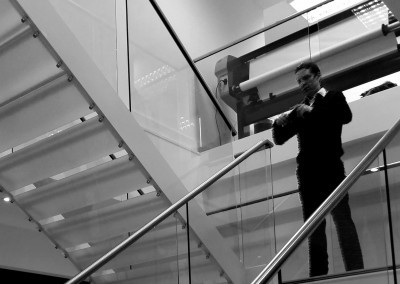 Stainless Steel staircase with opaque glass cladding for Carmel UK