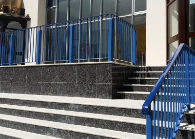 Blue powder-coated railing and balustrade for Holland Park Temple