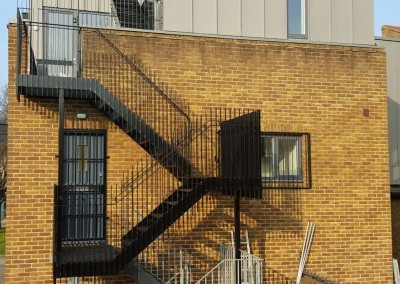 Another angle of the three story fire escape made by Porfan Metalwork in Hackney